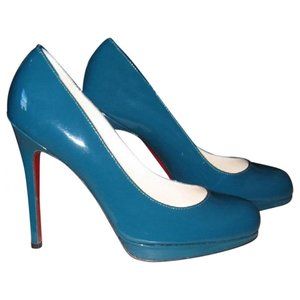 Christian Louboutin 35.5 New Simple 120 Teal Blue GPatent Leather Platfo…
